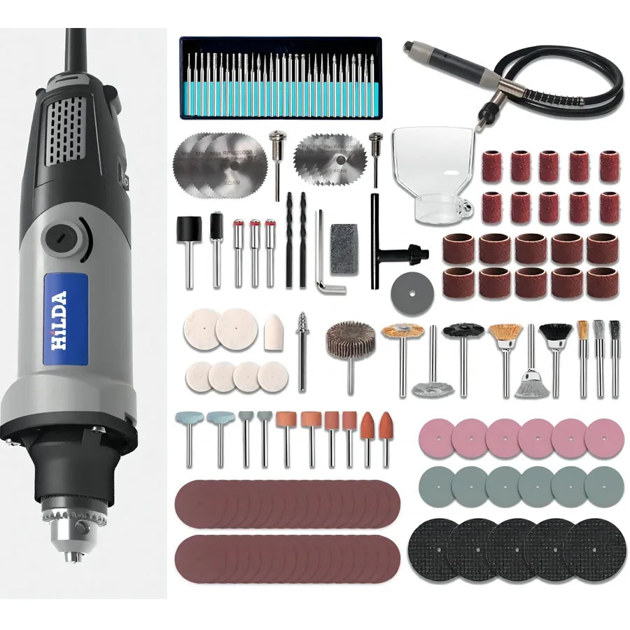 HILDA 500W Rotary Tool Kit With Cutting Sanding Engraving Attachments