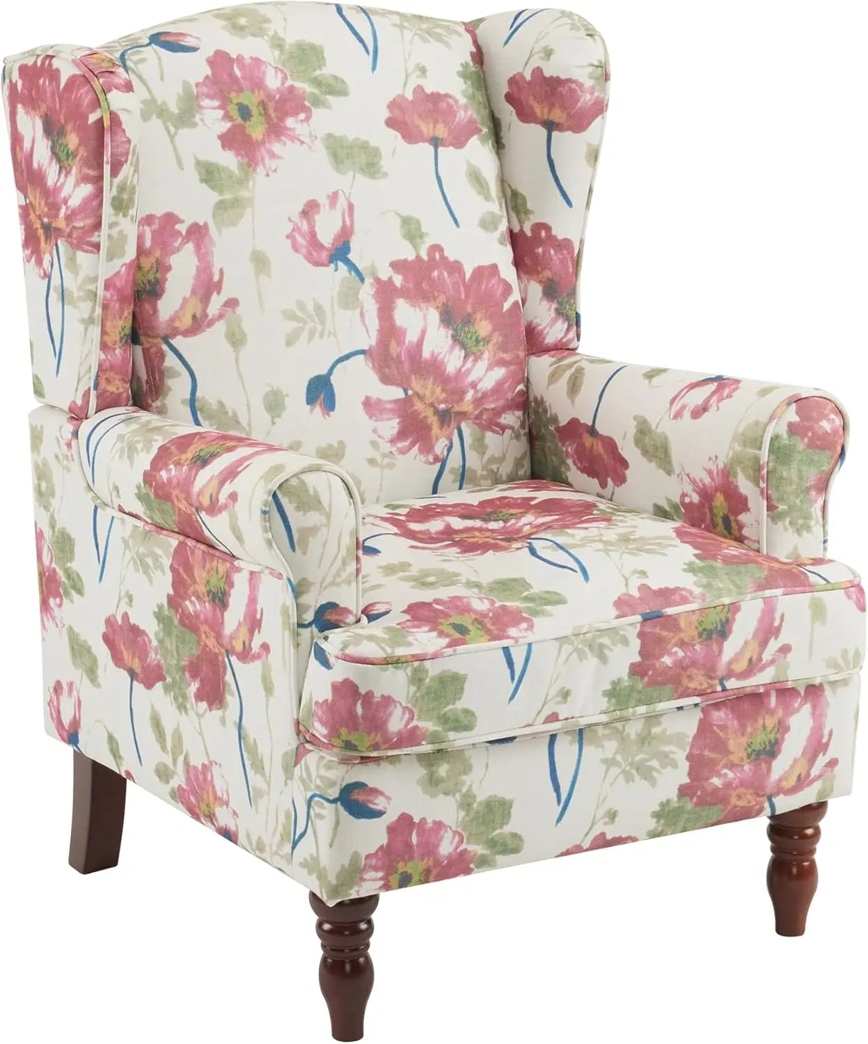 Floral Accent Chair High Back Upholstered Armchair For Living Room