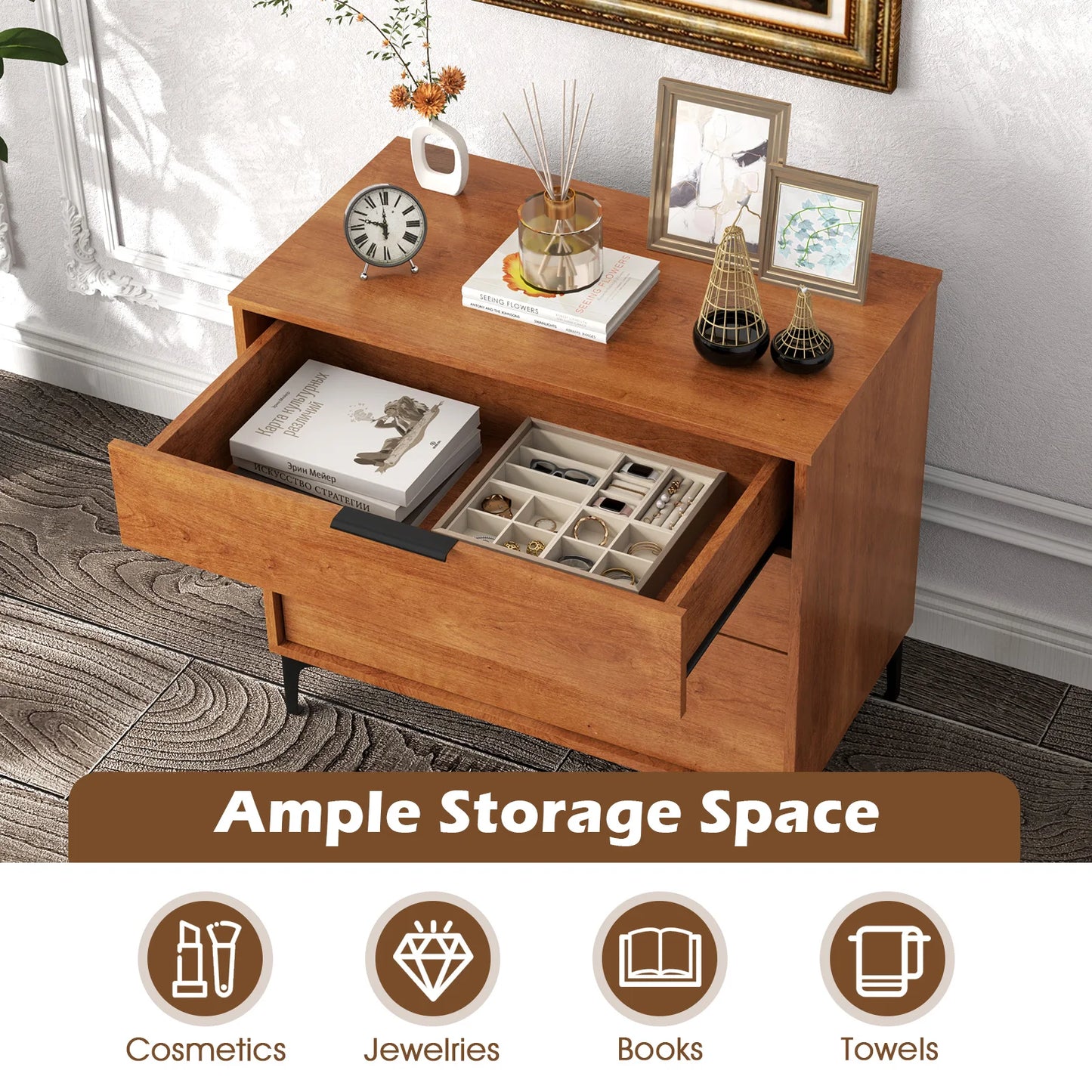 HOMASIS 3-Drawer Dresser With Metal Support Legs And Anti-Tipping