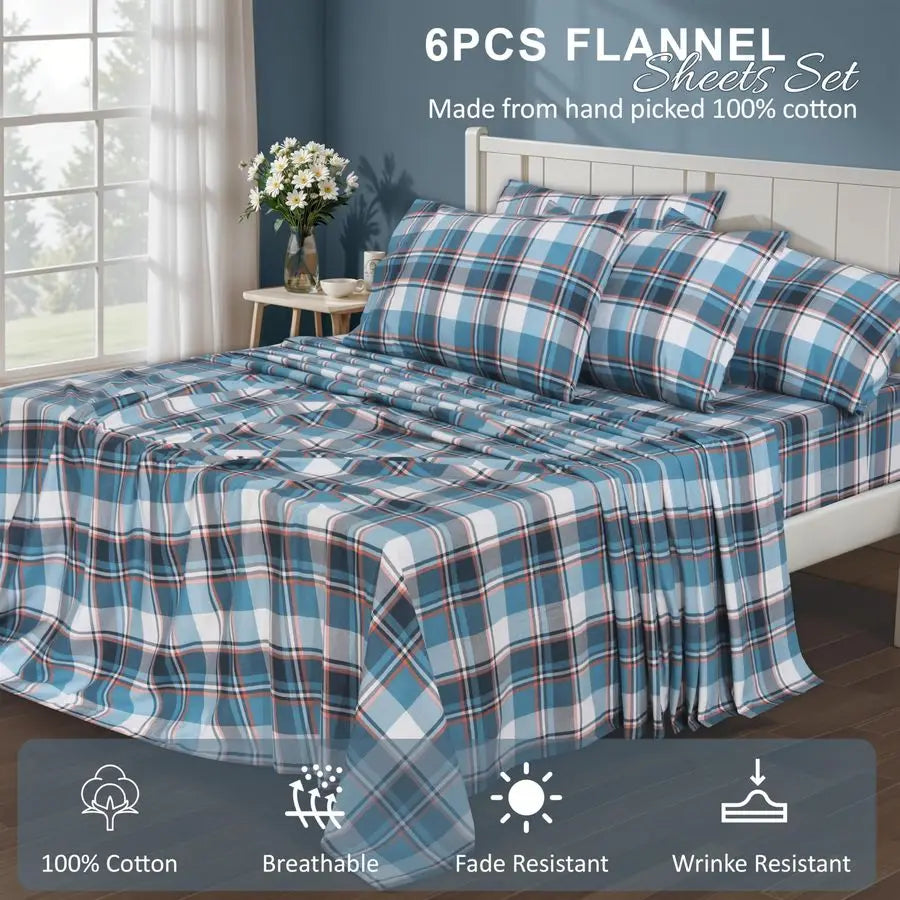 Flannel Sheet Set 100 Percent Cotton Double Brushed Deep Pockets