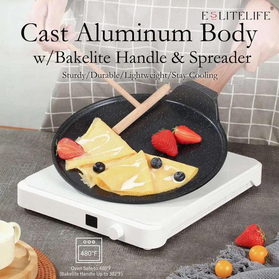 Crepe Pan With Spreader Nonstick Granite Coating Induction Compatible