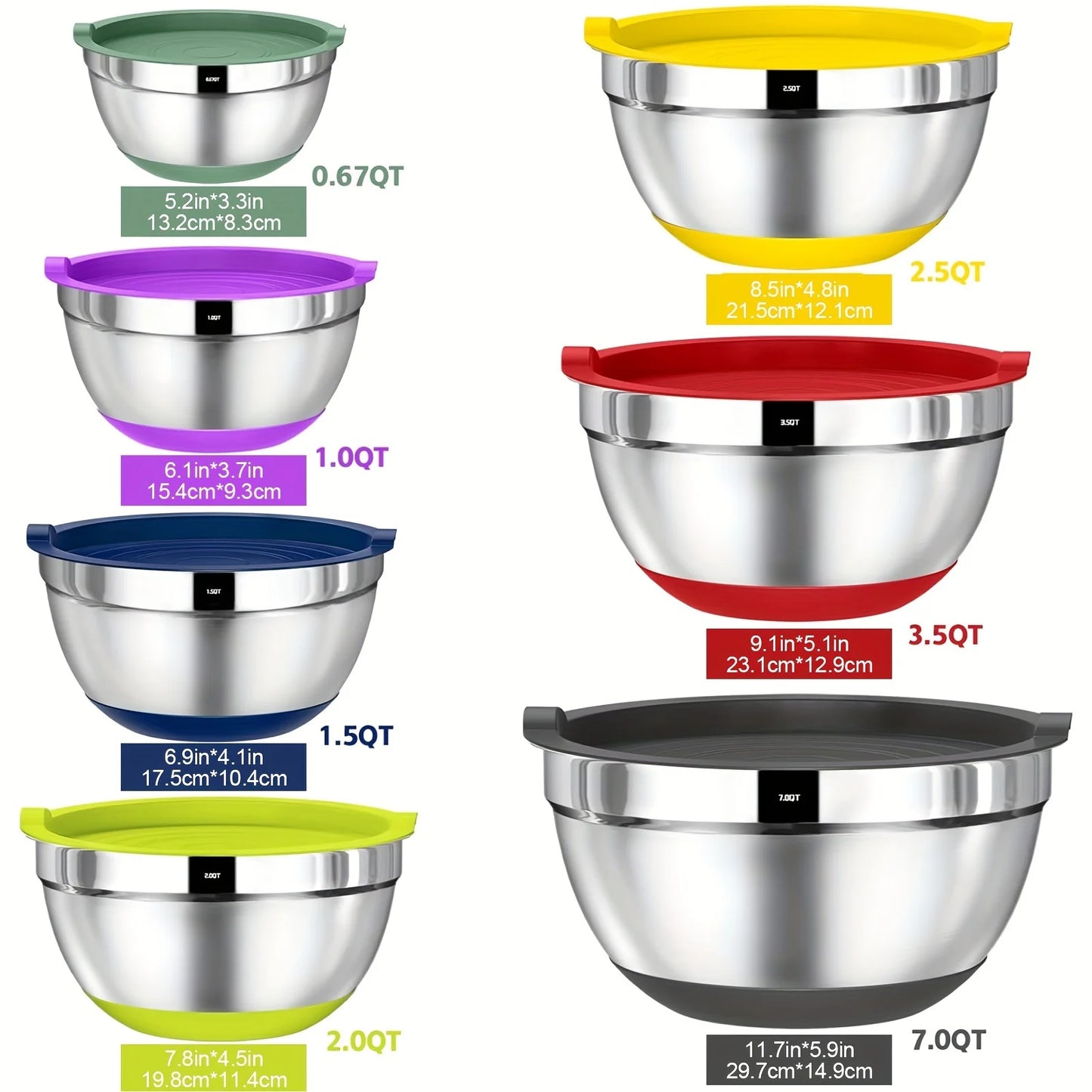 20 Piece Stainless Steel Mixing Bowls With Airtight Lids