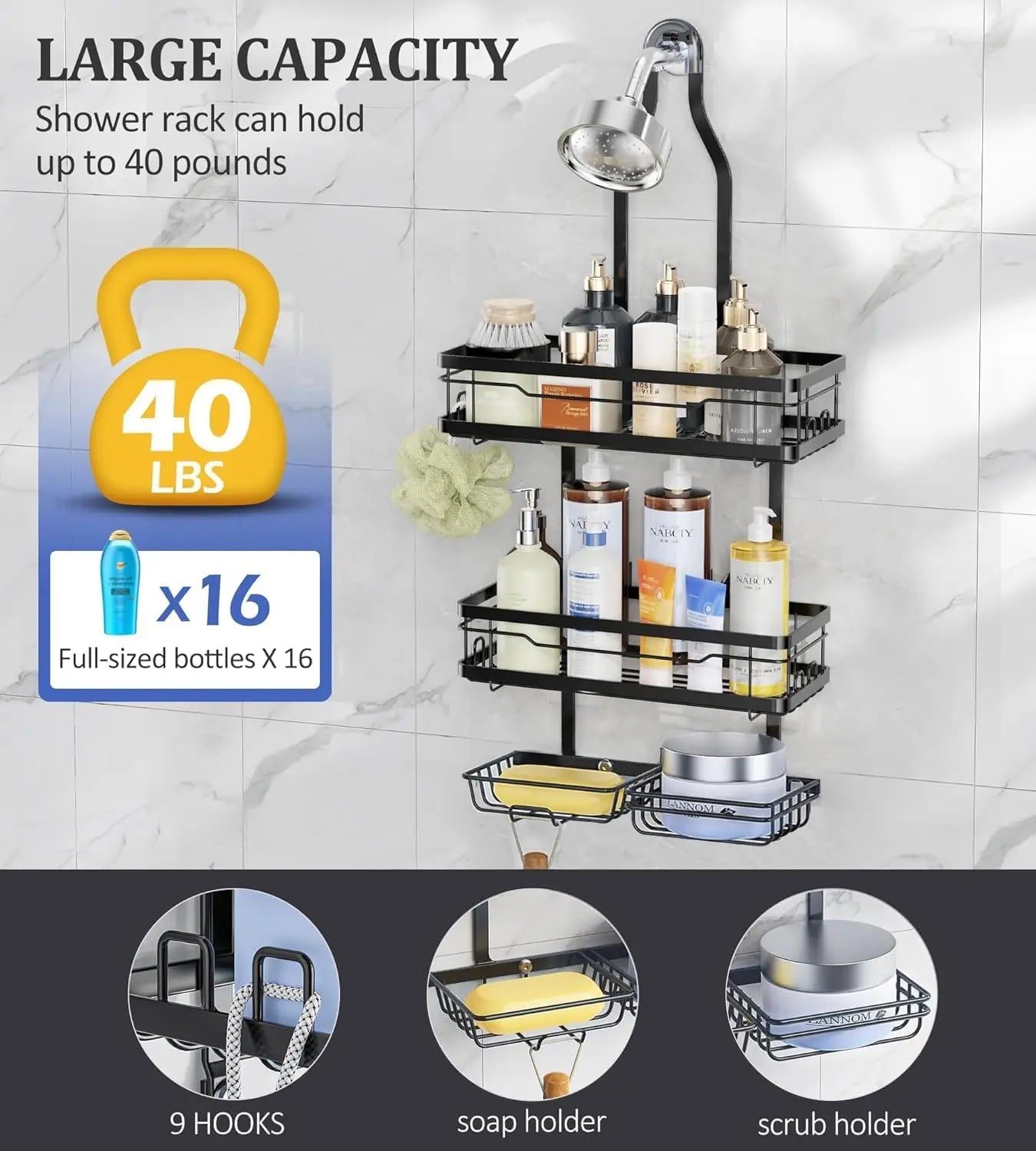 Rustproof Shower Caddy With Soap Holder No Drilling Needed