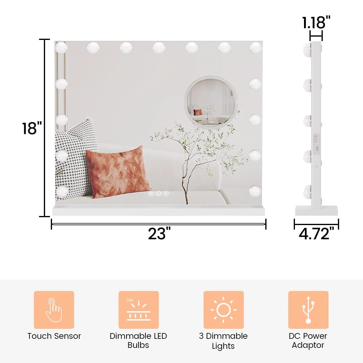 Vanity Mirror With Adjustable LED Lights 3X Magnification