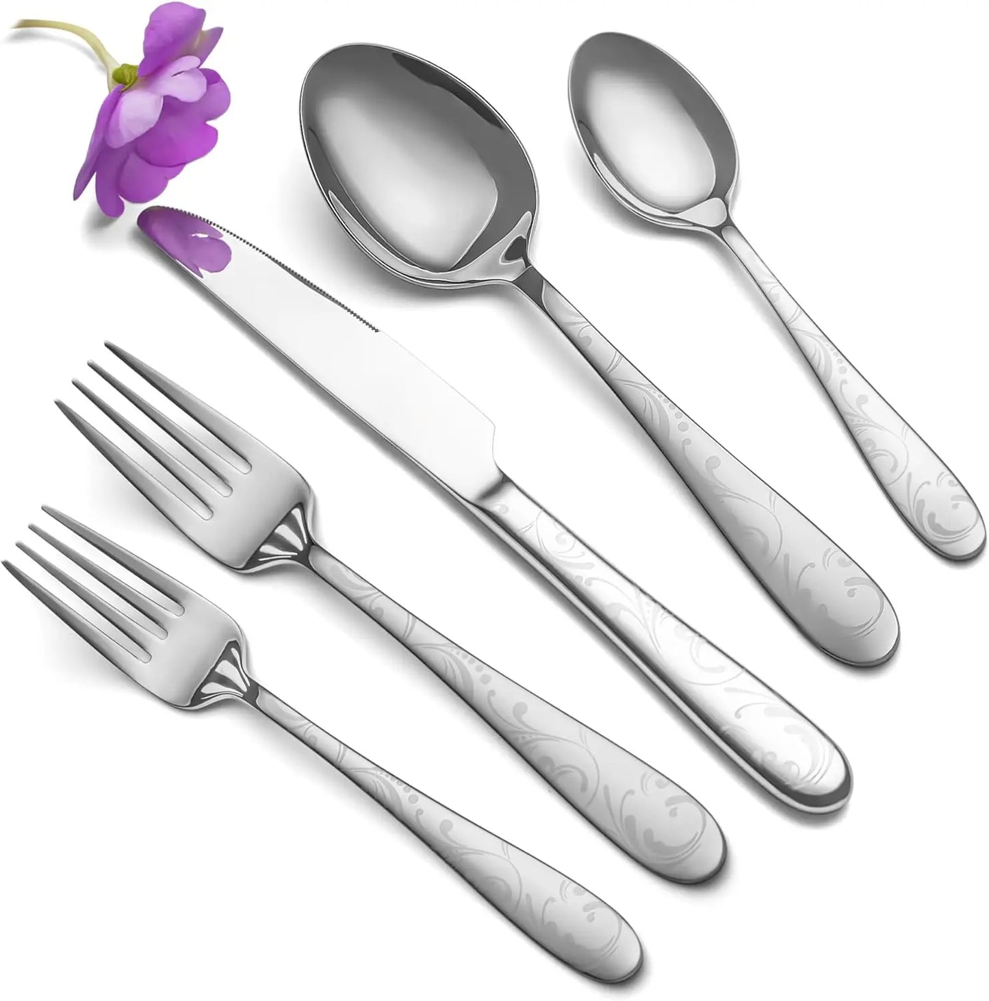 Stainless Steel Flatware Set With Patterned Handles