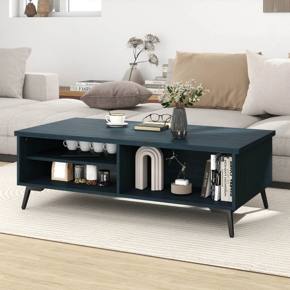 Rectangular Center Table With Storage Shelves For Living Room