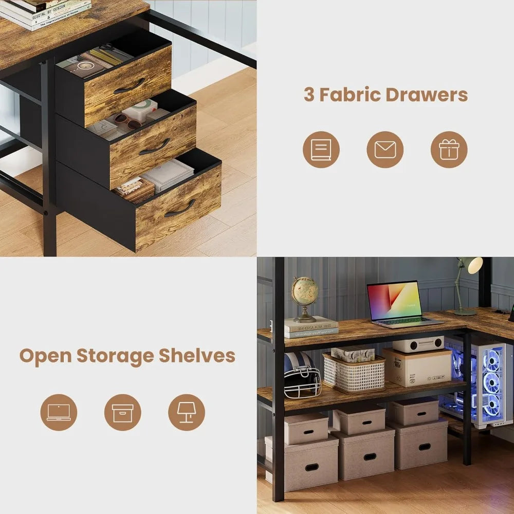 Loft Bed With L Shaped Desk 3 Drawers LED Illumination