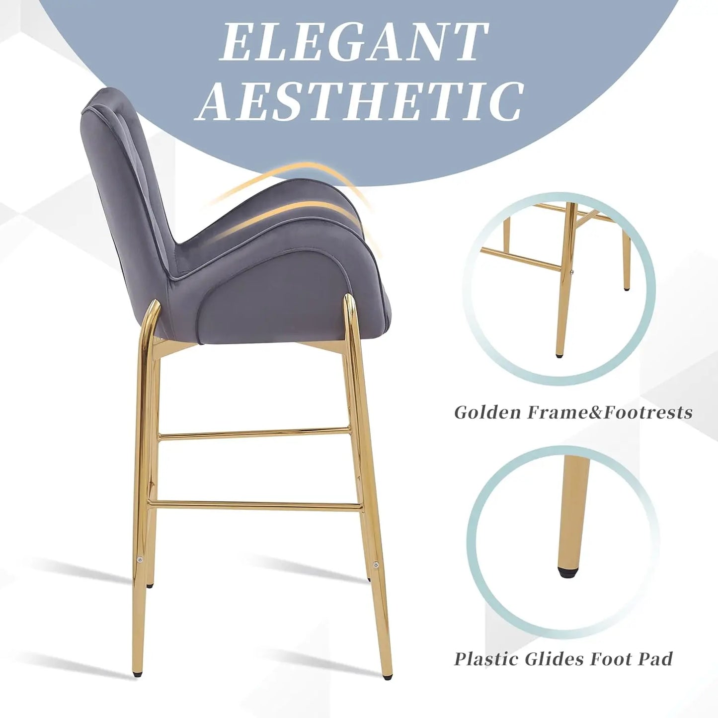 Luxury Velvet Bar Stools Set Of Four With Gold Metal Legs Counter Height