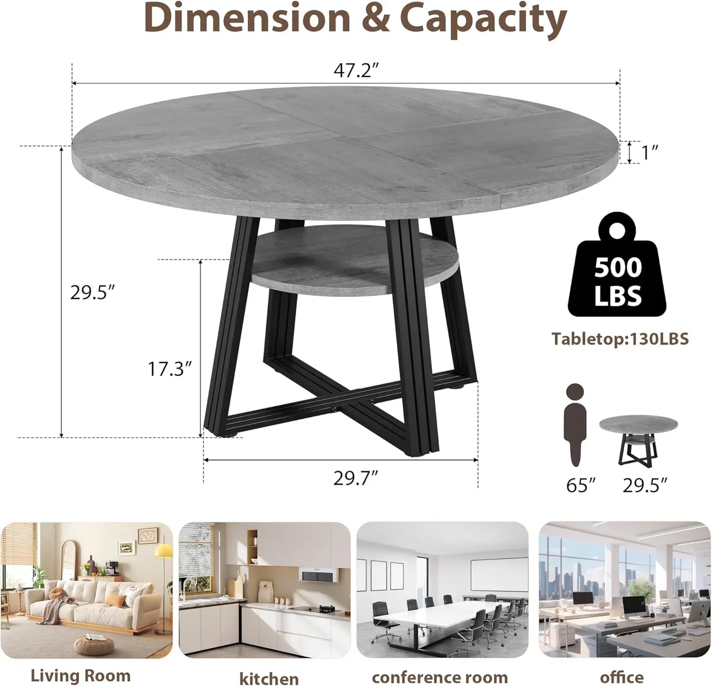 Studyset Round Dining Table for Kitchen and Dining Room