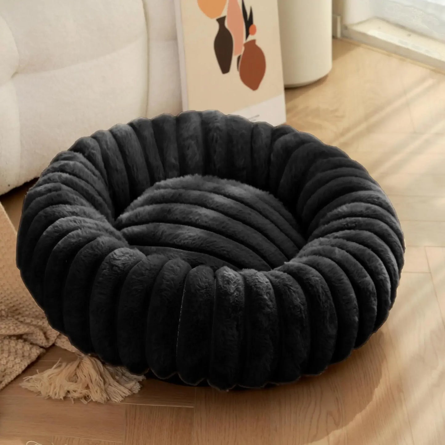 NONECN Round Pet Bed for Dogs and Cats Plush Winter
