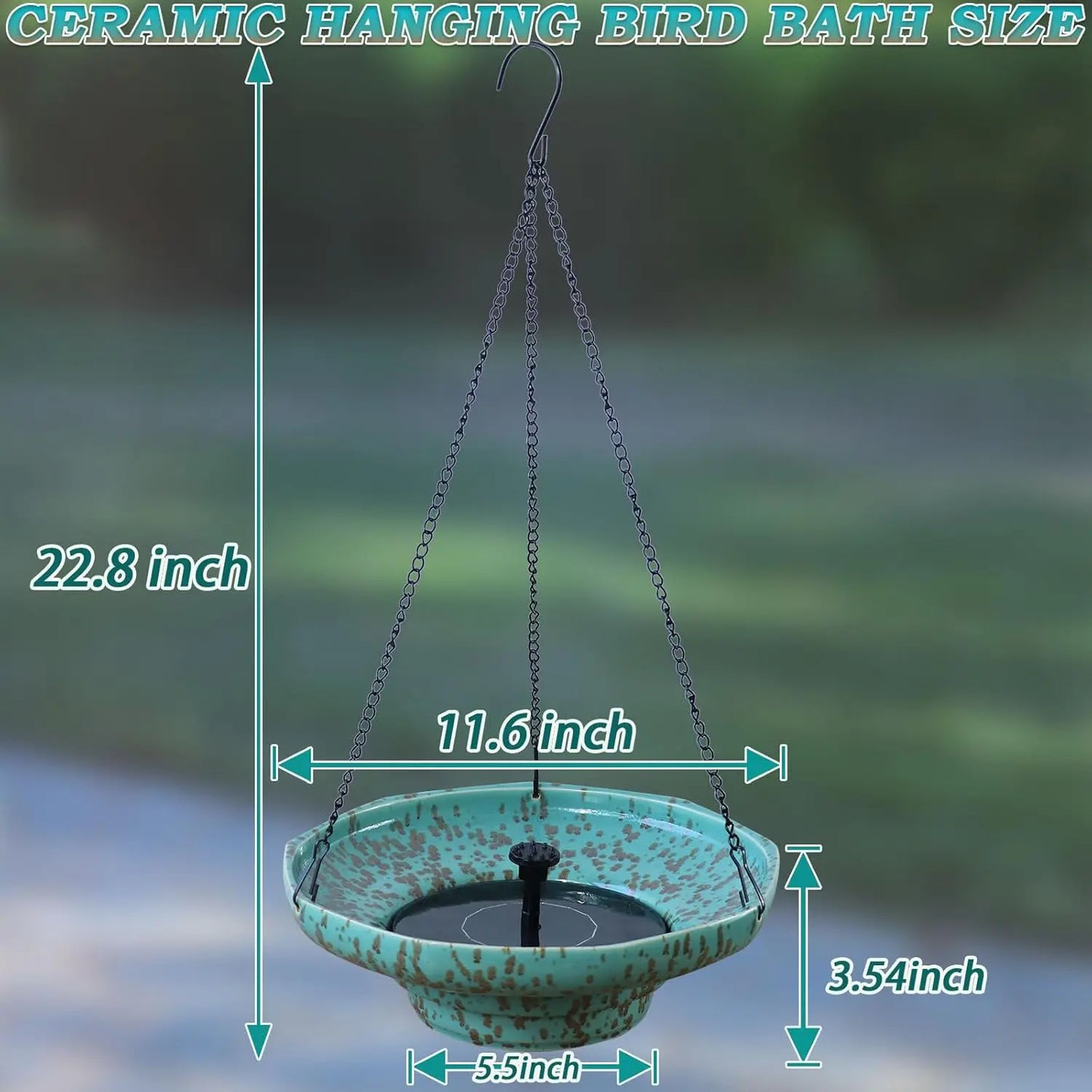 Solar-Powered Ceramic Hanging Bird Bath with Fountain for Outdoor Garden