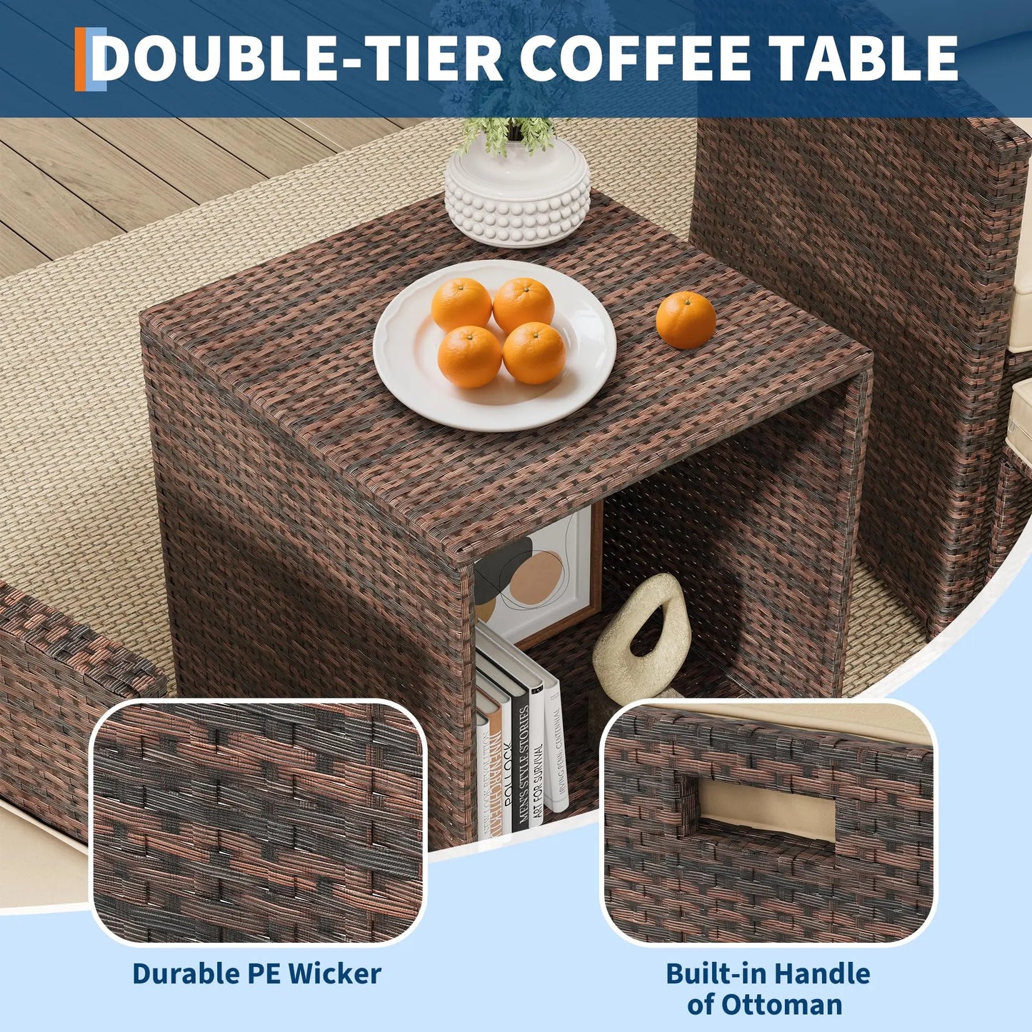 HiMISS 5-Piece All-Weather PE Rattan Patio Set With High Back Chairs Ottomans