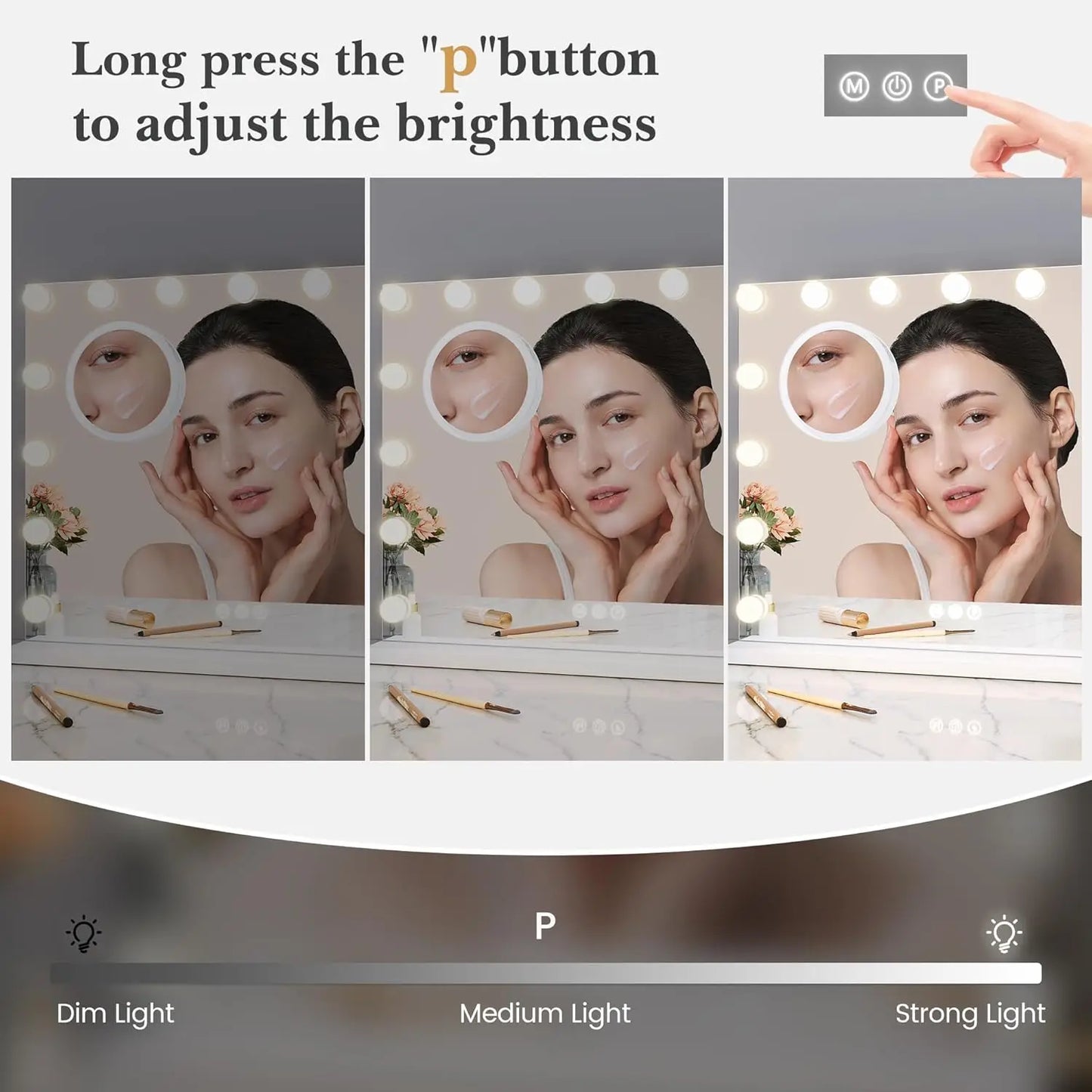 Vanity Mirror With Adjustable LED Lights 3X Magnification