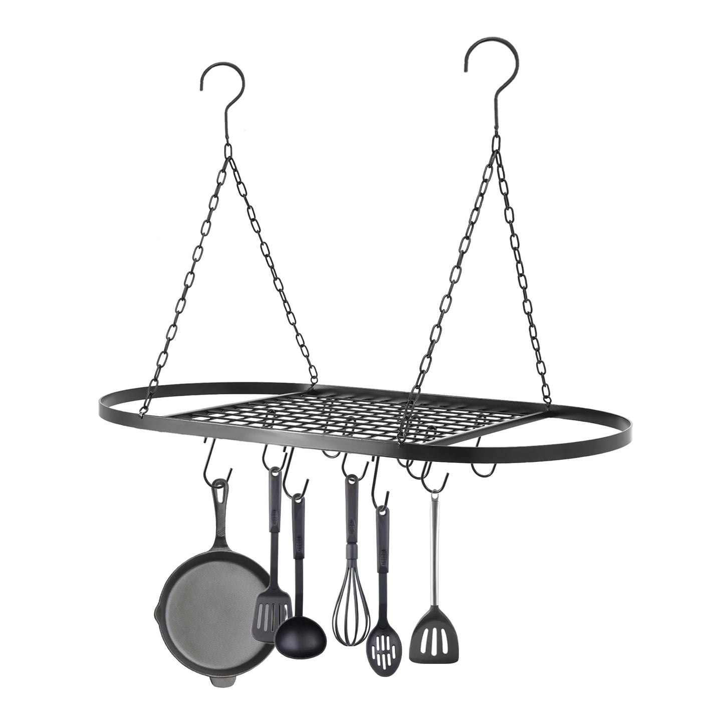 Ceiling Mounted Pot Rack With Ten Hooks, Iron Construction