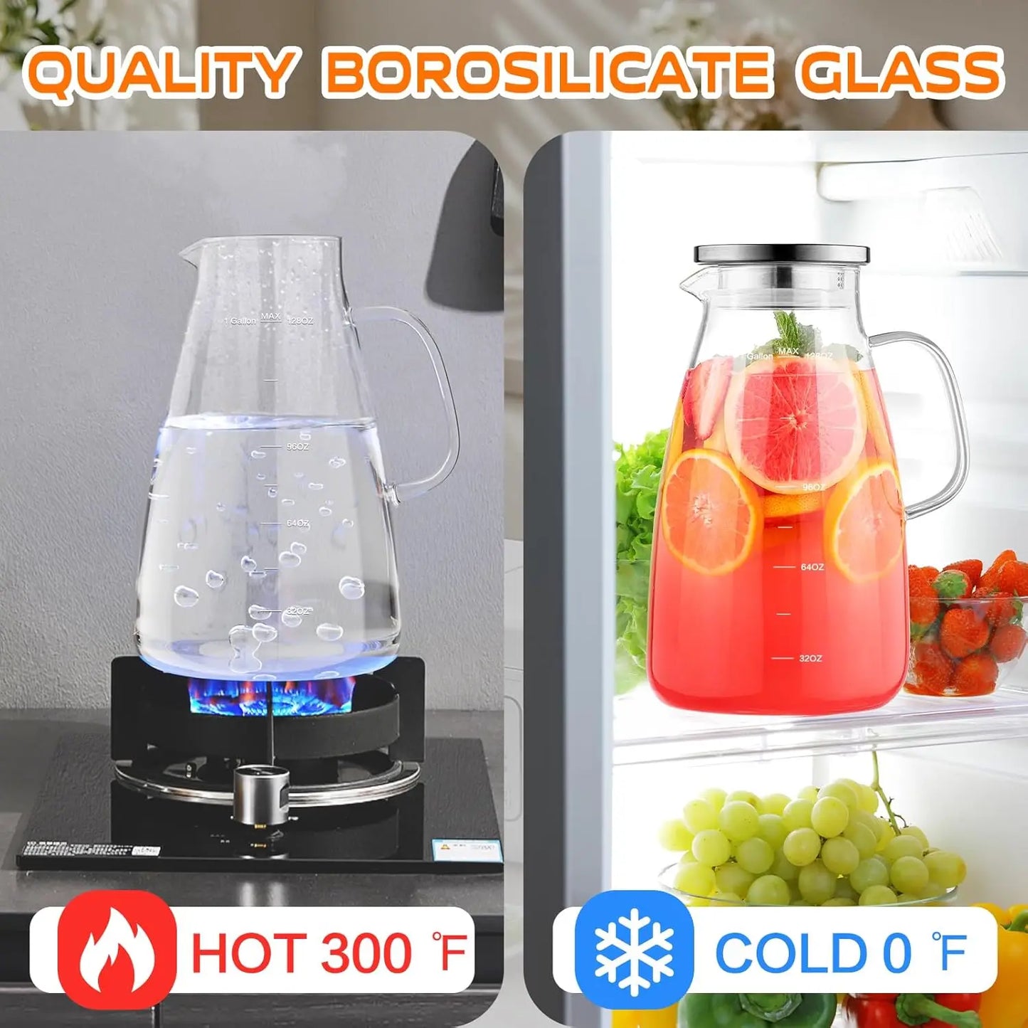 Glass Pitcher With Lid Wide Mouth For Hot Cold Drinks