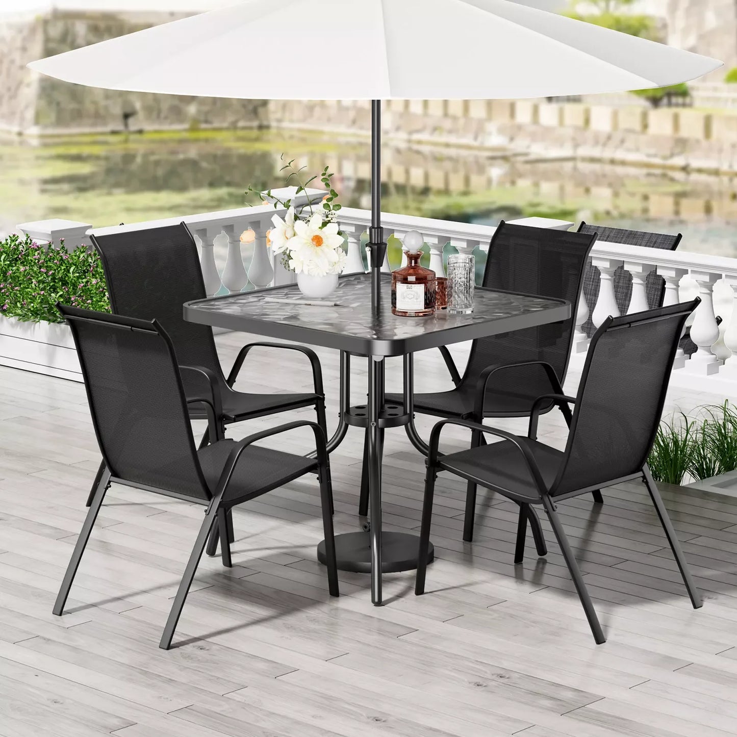 Patio Dining Set 5 Pieces Outdoor Metal Table And Chairs