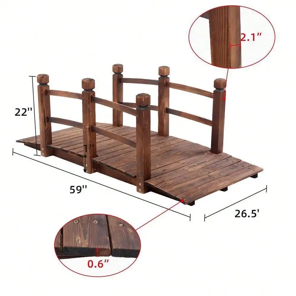 Wooden Garden Bridge With Double Rails Walkway Outdoors
