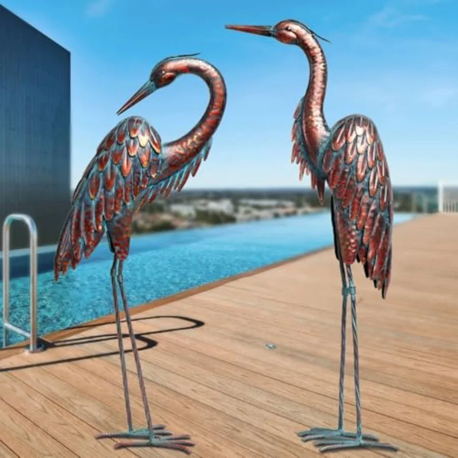 SHXI Metal Crane Statues Set Of 2 Bronze Heron Garden Decor Outdoor Weatherproof
