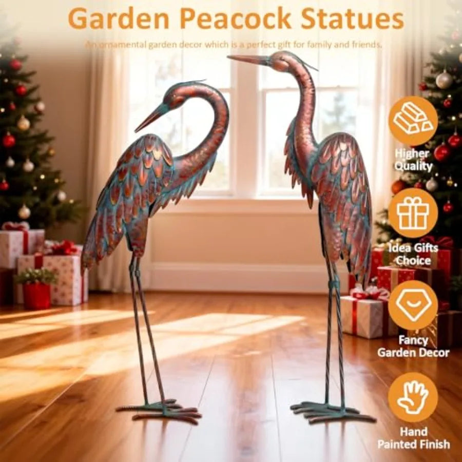 SHXI Metal Crane Statues Set Of 2 Bronze Heron Garden Decor Outdoor Weatherproof