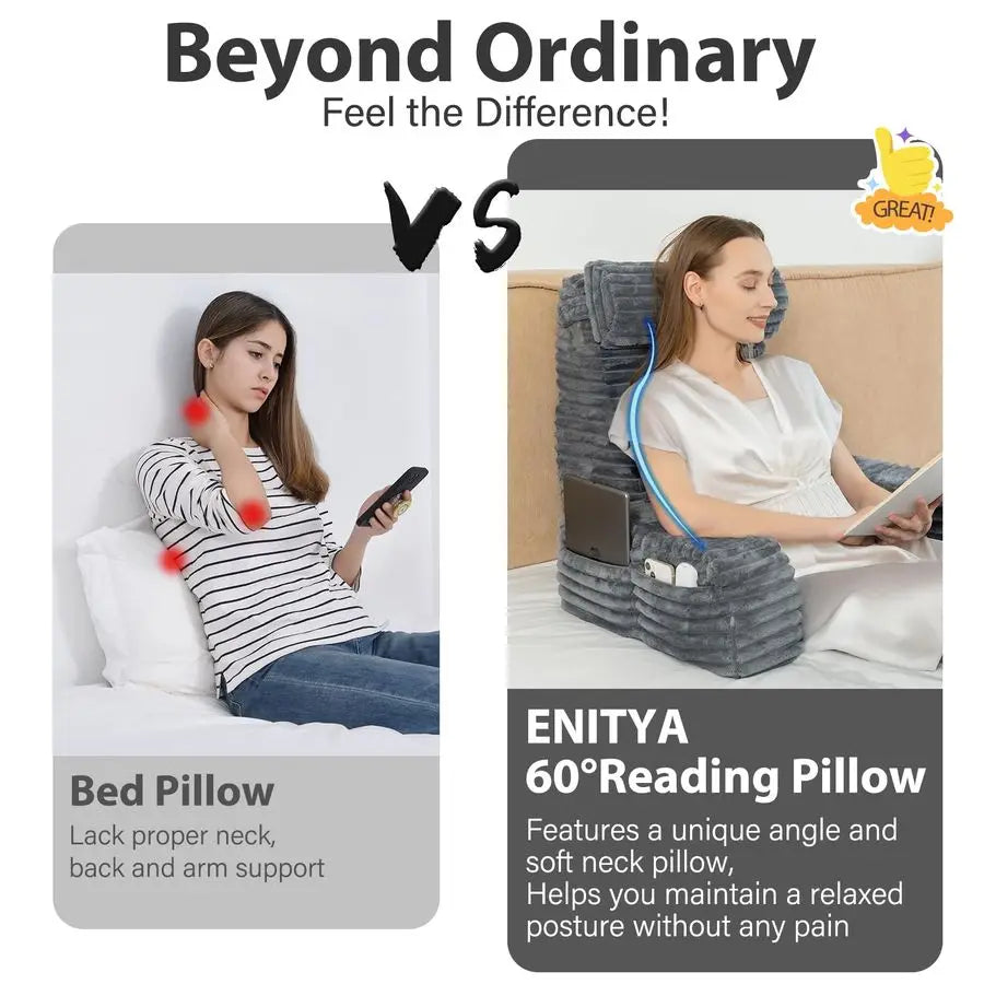 Reading Pillow With Built-In Arms For Bed And TV Viewing