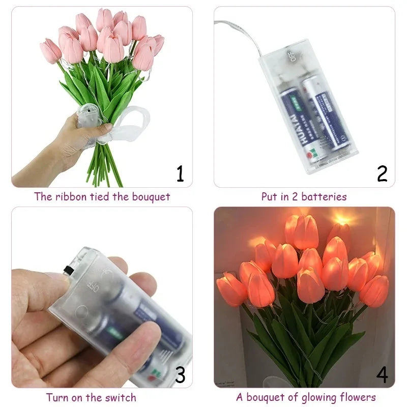 Artificial Tulips With LED Light Night Table Lamp Decor Gifts