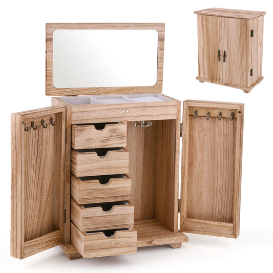 Wood Jewelry Box Organizer With Drawers And Mirror