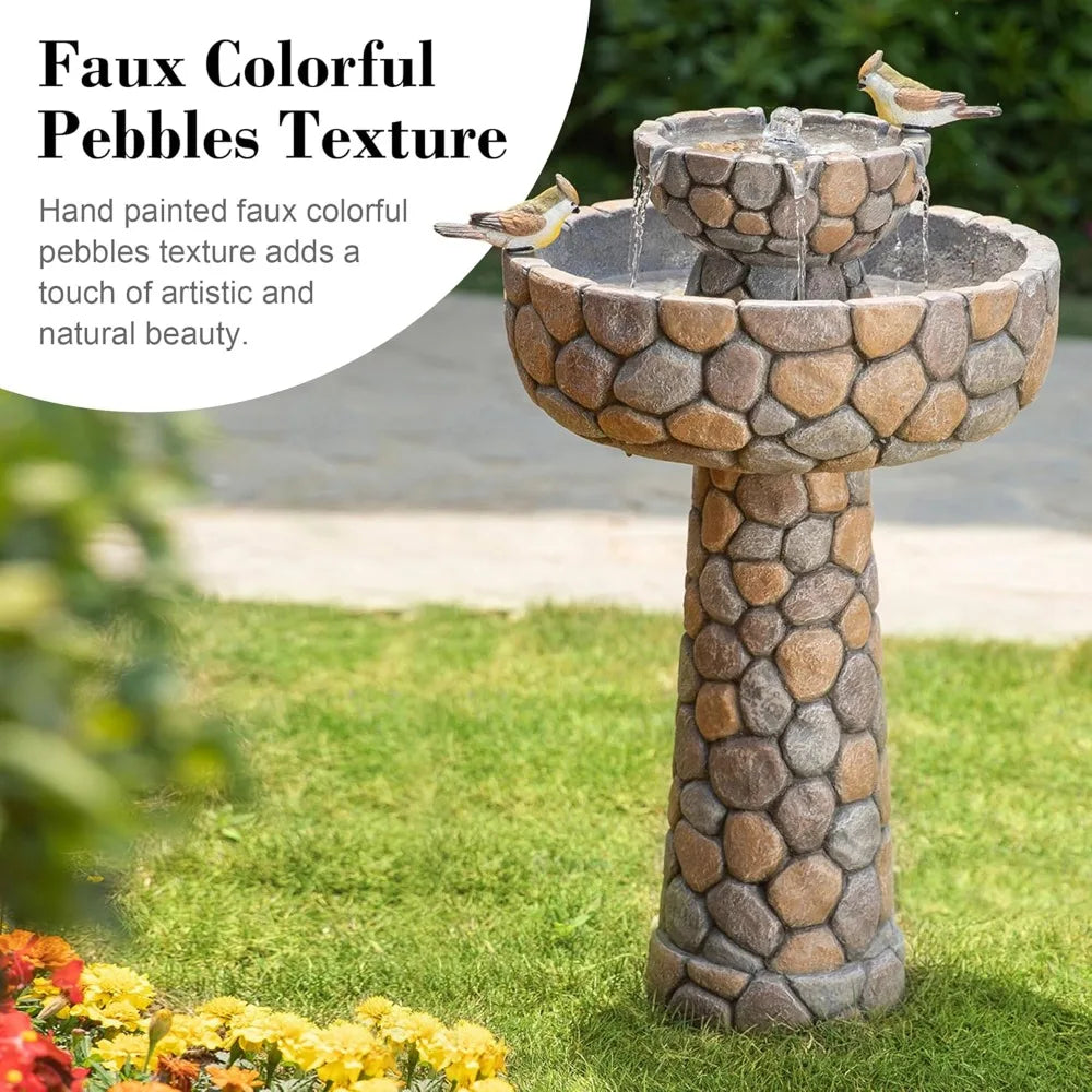 Stone Like Outdoor Water Fountain With Birds Freestanding Garden Decor
