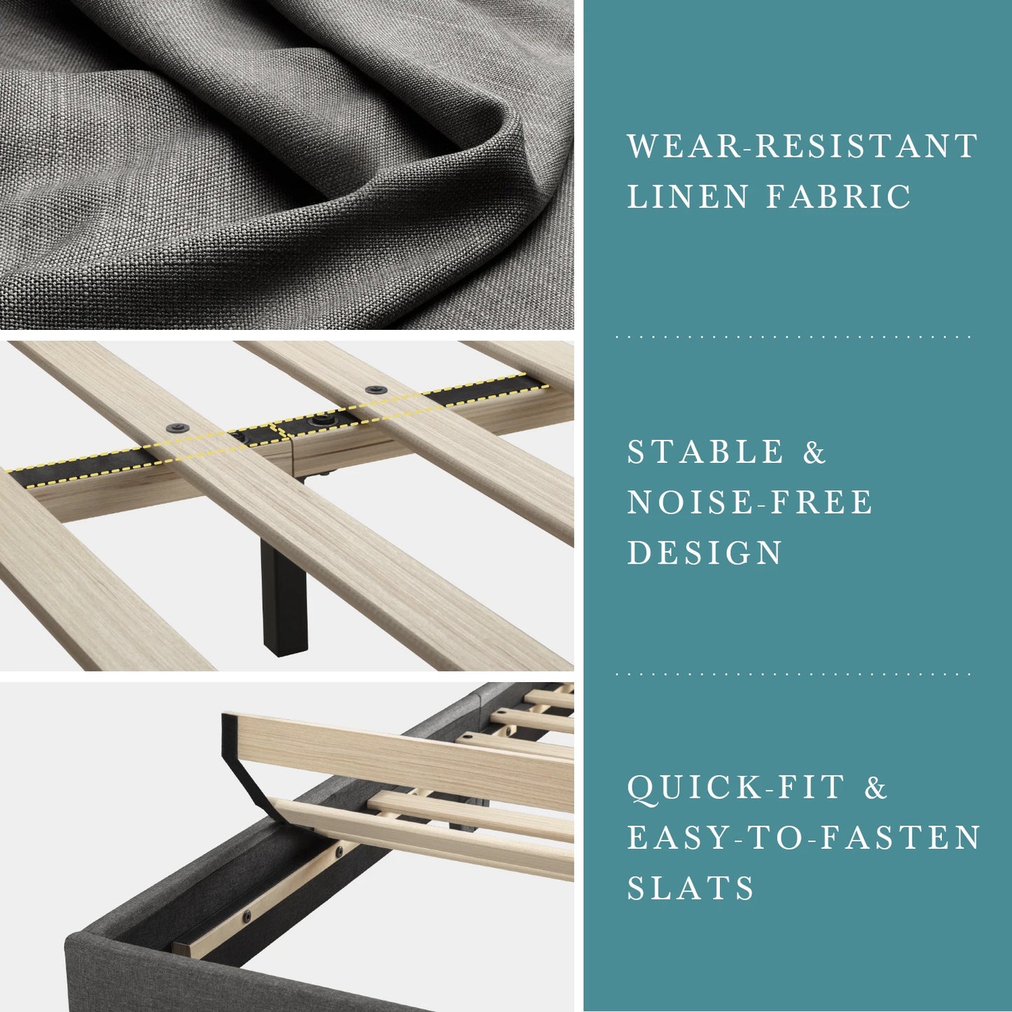Hoomich Upholstered Bed Frame With Adjustable Headboard