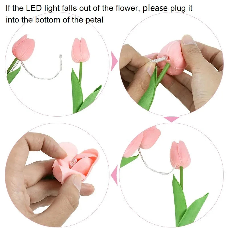 Artificial Tulips With LED Light Night Table Lamp Decor Gifts