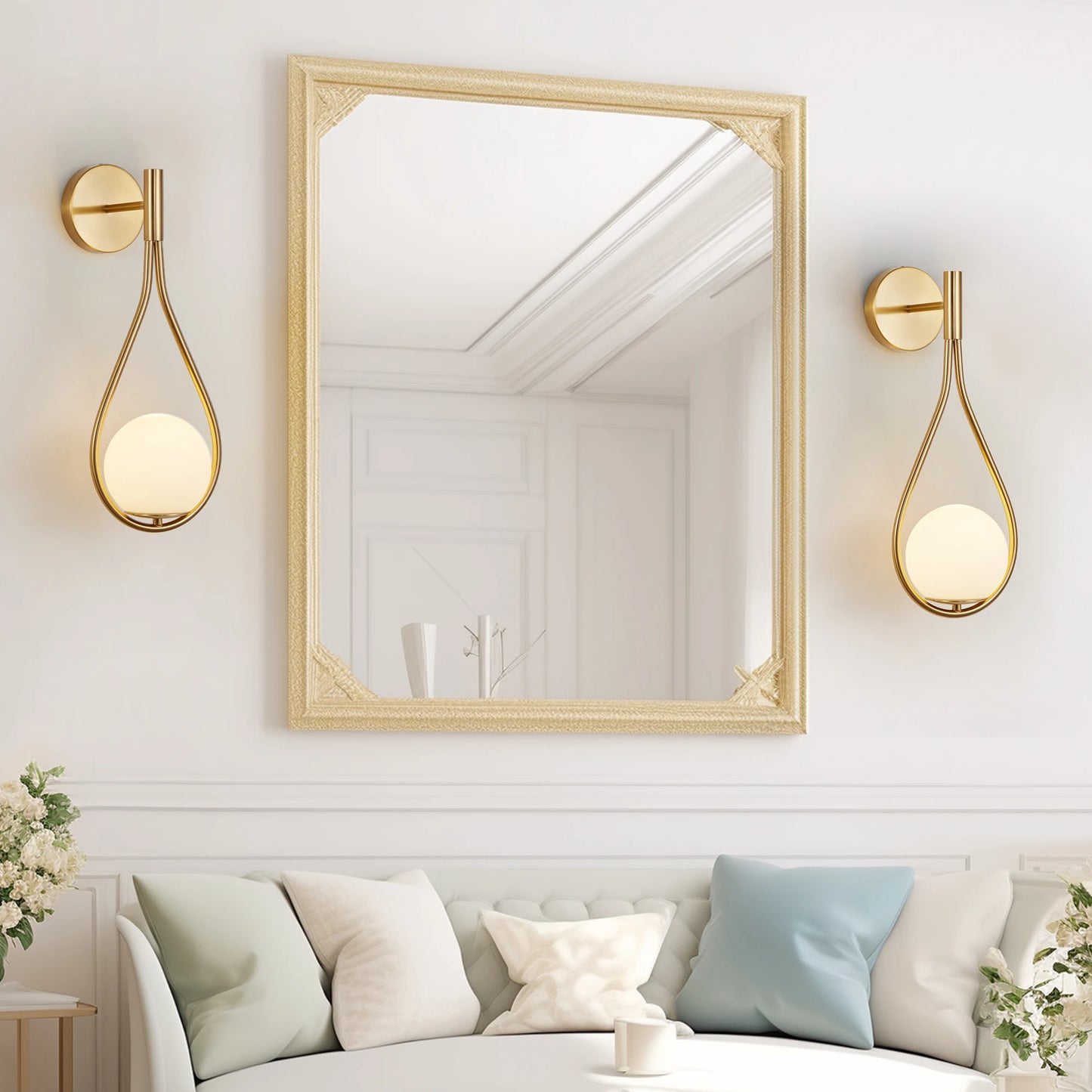 ARLGSITE Set of 2 Modern Wall Sconces Opal Glass Globe