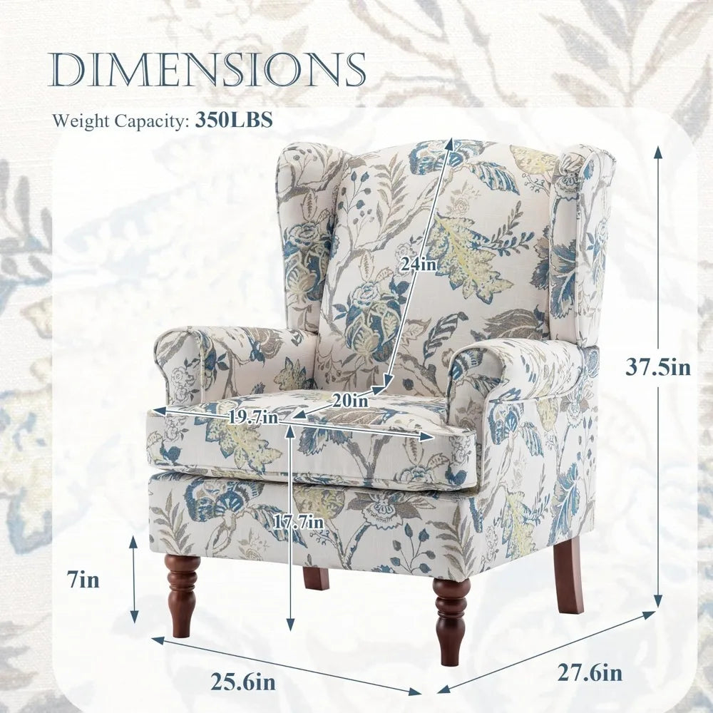 Floral Accent Chair High Back Upholstered Armchair For Living Room