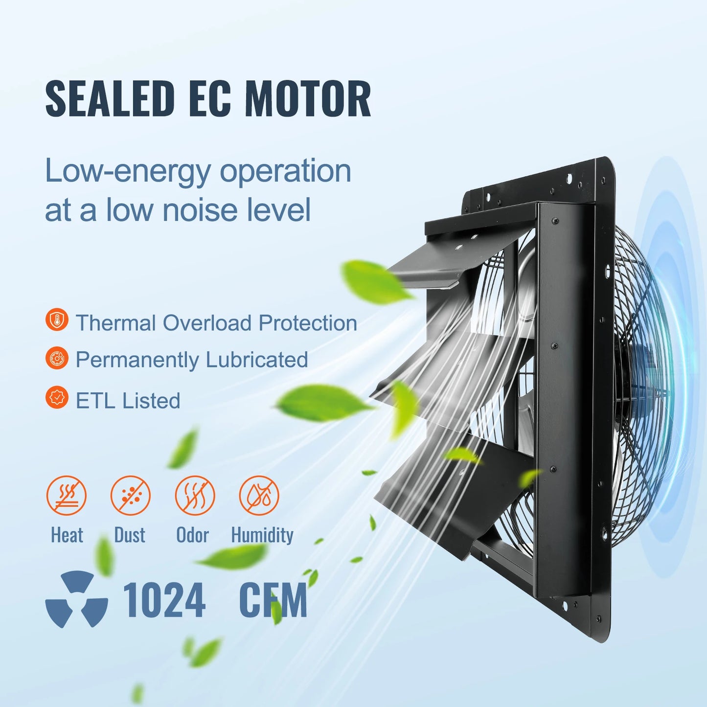VEVOR Shutter Exhaust Fan Adjustable 10 Speed EC Motor