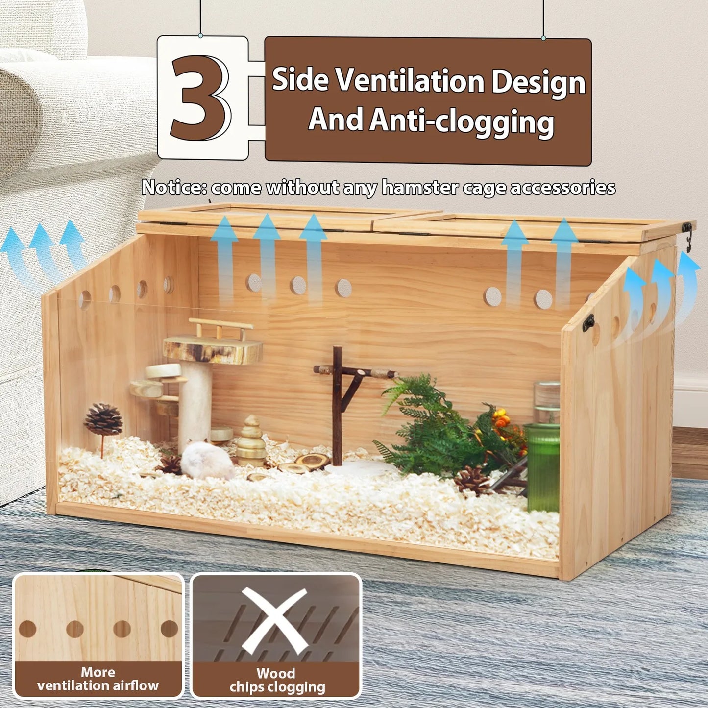 Wooden Hamster Cage Hutch With Openable Top For Small Pets