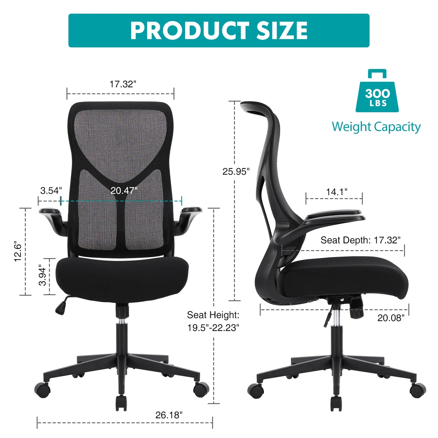 JHK Mesh Lumbar Support Ergonomic Office Chair With Armrests