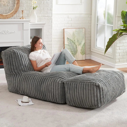 Memory Foam Bean Bag Chair With Ottoman And Faux Fur