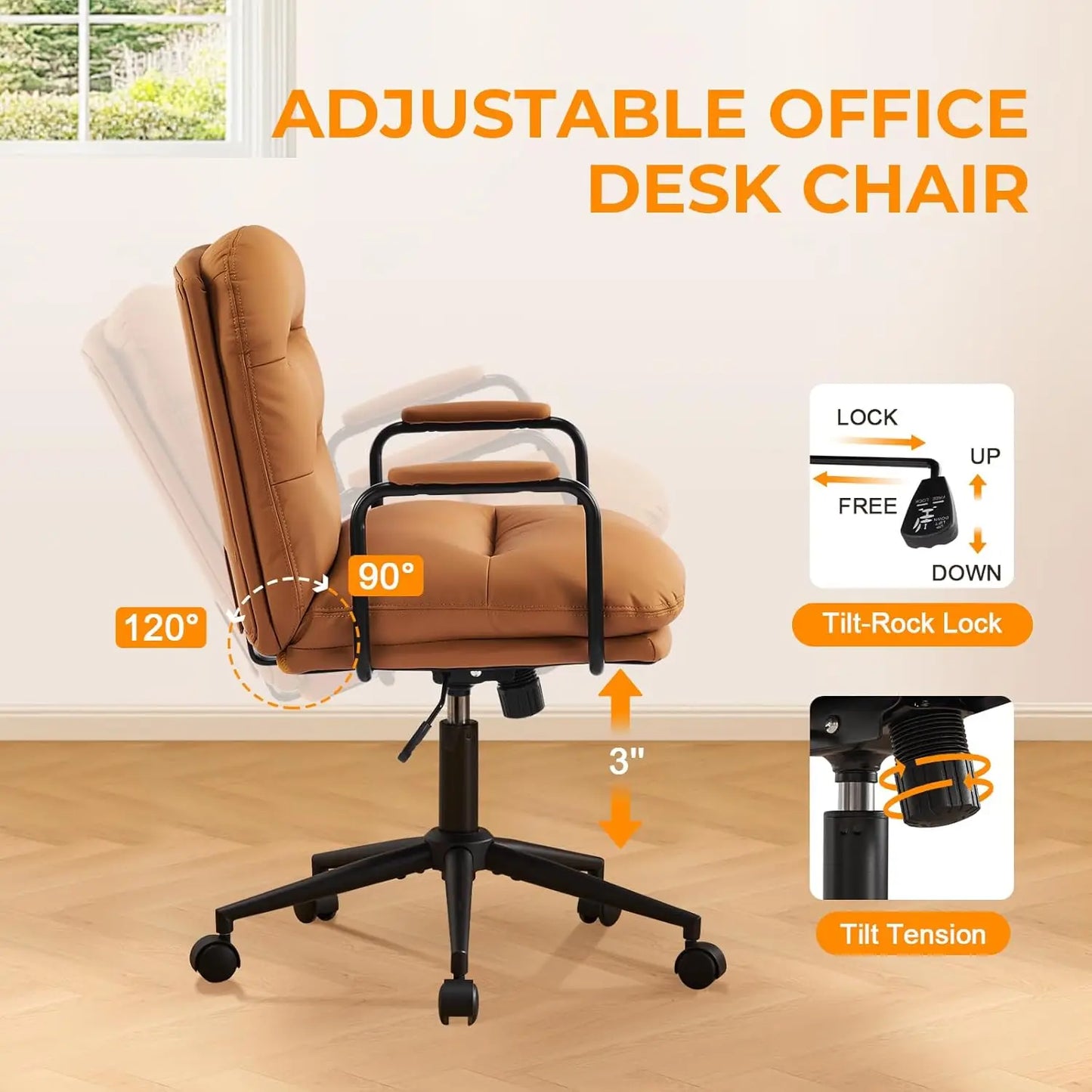 Leather Home Desk Chair Ergonomic Executive Office Chair With Wheels