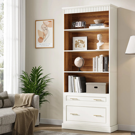 Tribesigns Bookcase With Led Light Doors And Storage Drawers