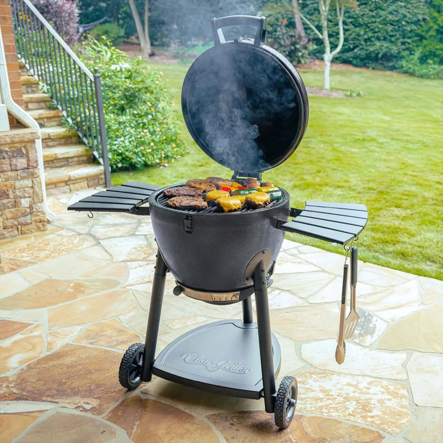 Kamado Charcoal Grill And Smoker With Cast Iron Grates