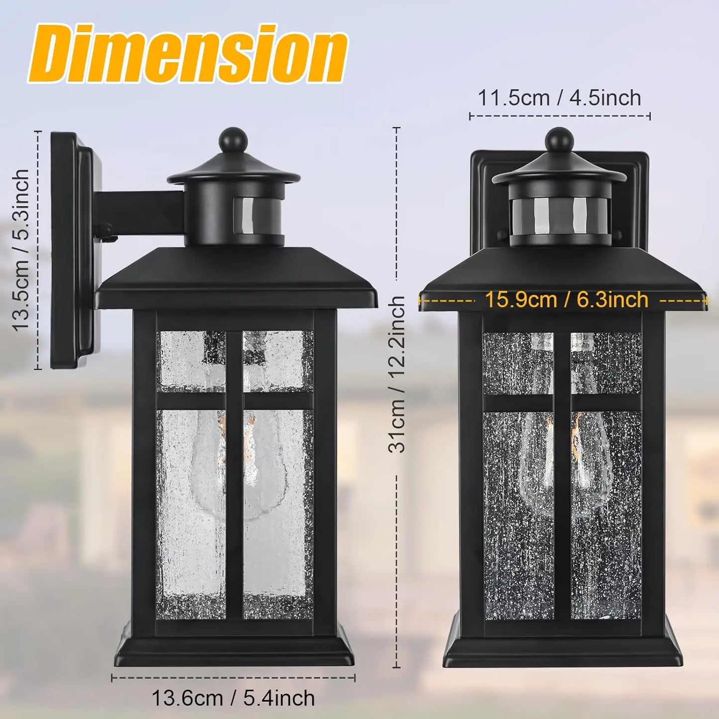 2-Pack Outdoor Motion Sensor Wall Lights Dusk-to-Dawn Exterior