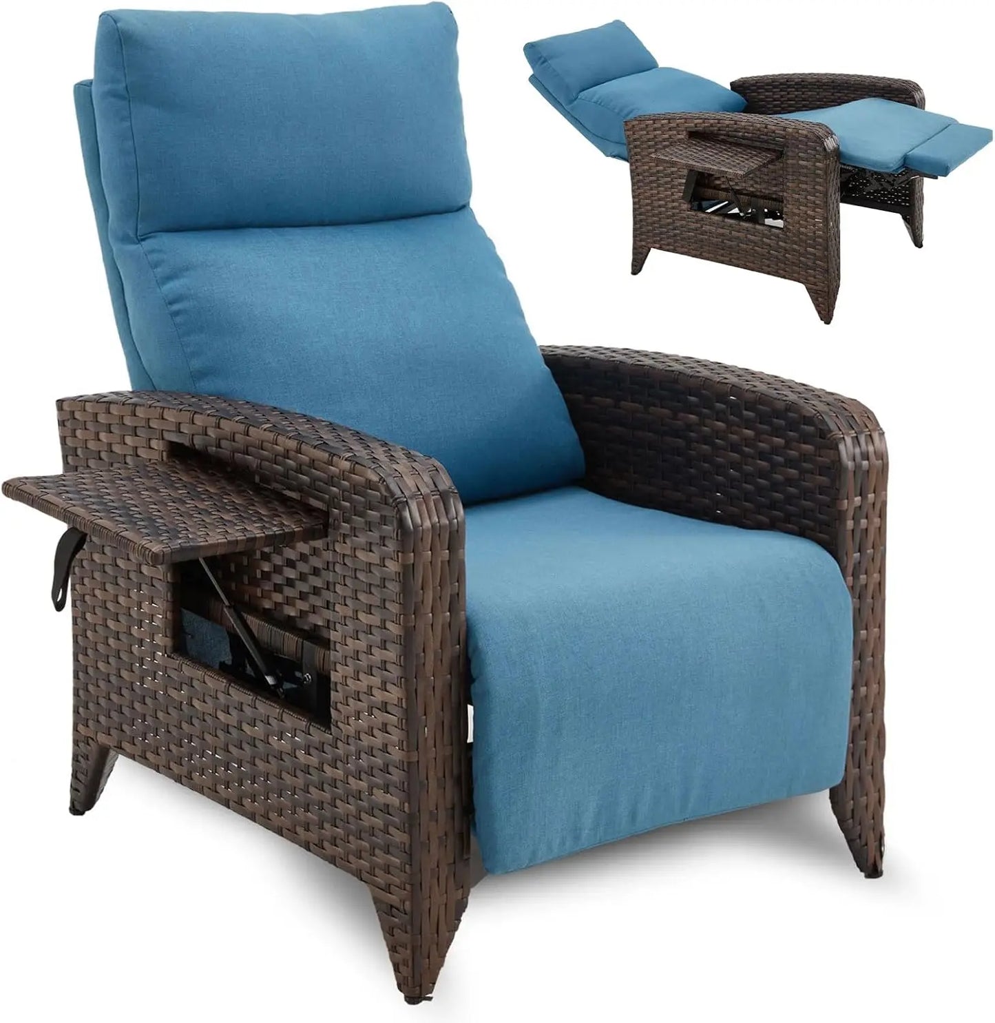 Outdoor Wicker Recliner Chair With Adjustable Backrest To 150 Degrees