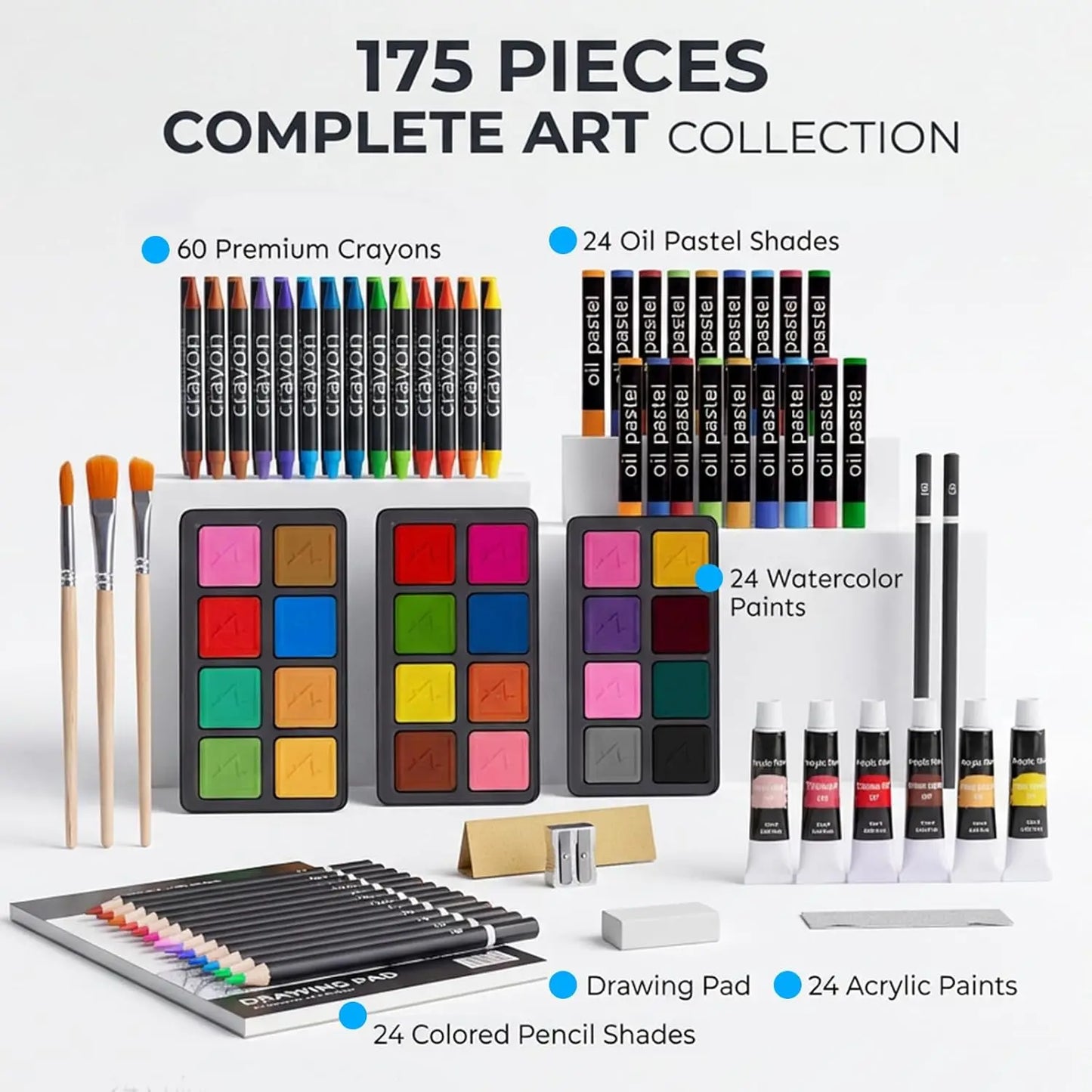 Wooden Art Set 175 Piece With Drawing Pads And Paints