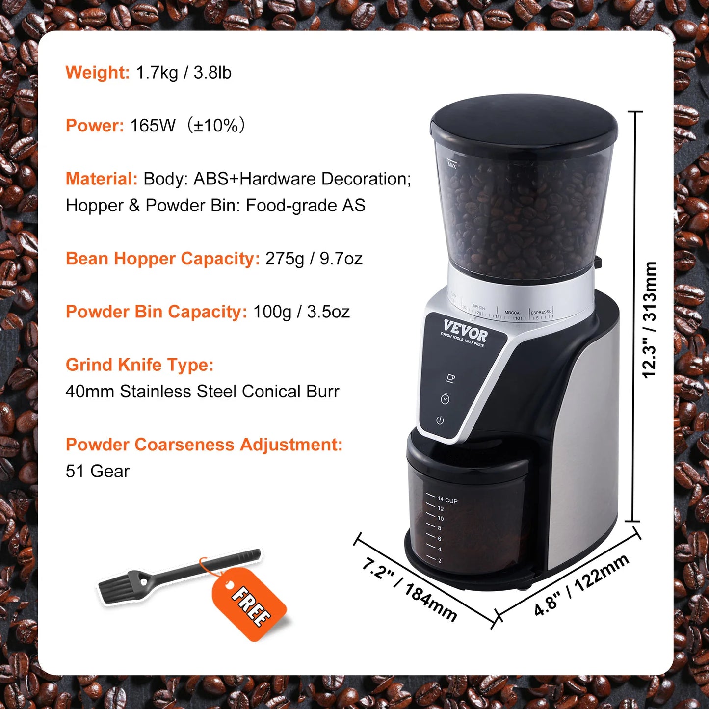 VEVOR Conical Burr Coffee Grinder For Home Espresso