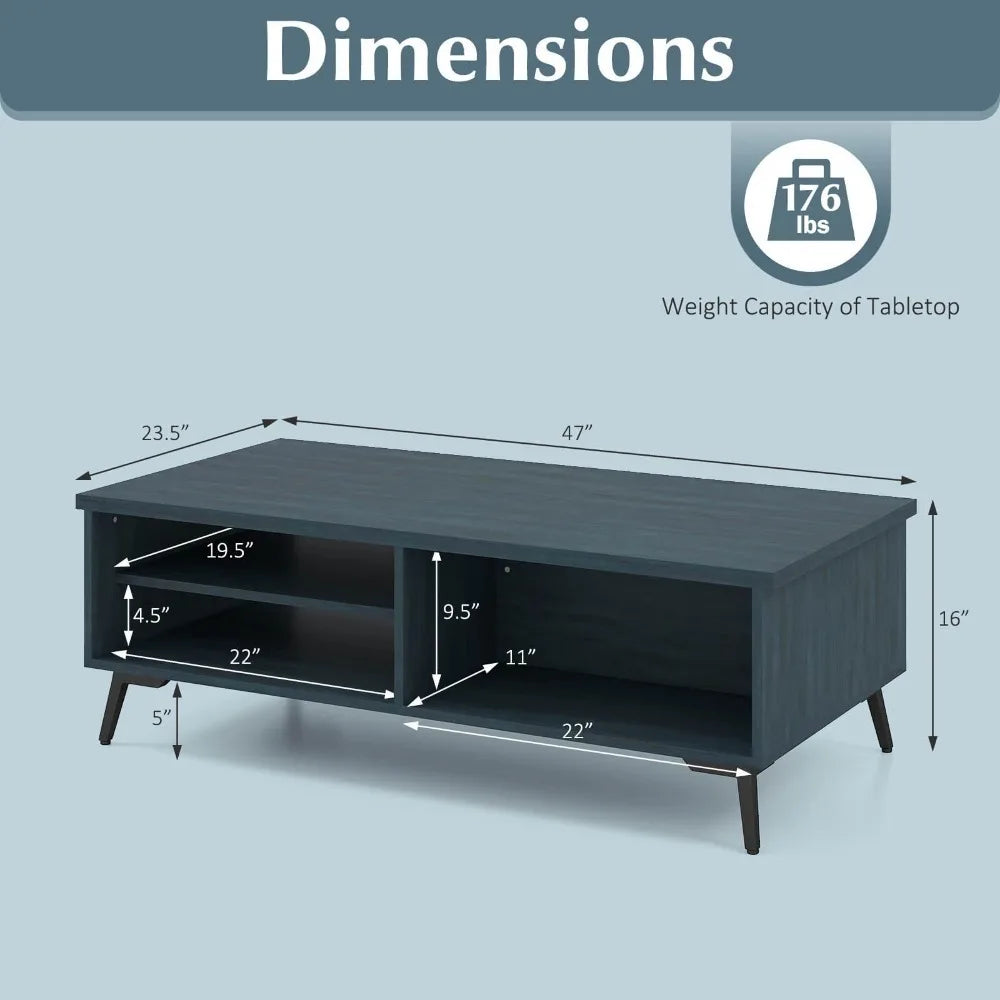Rectangular Center Table With Storage Shelves For Living Room