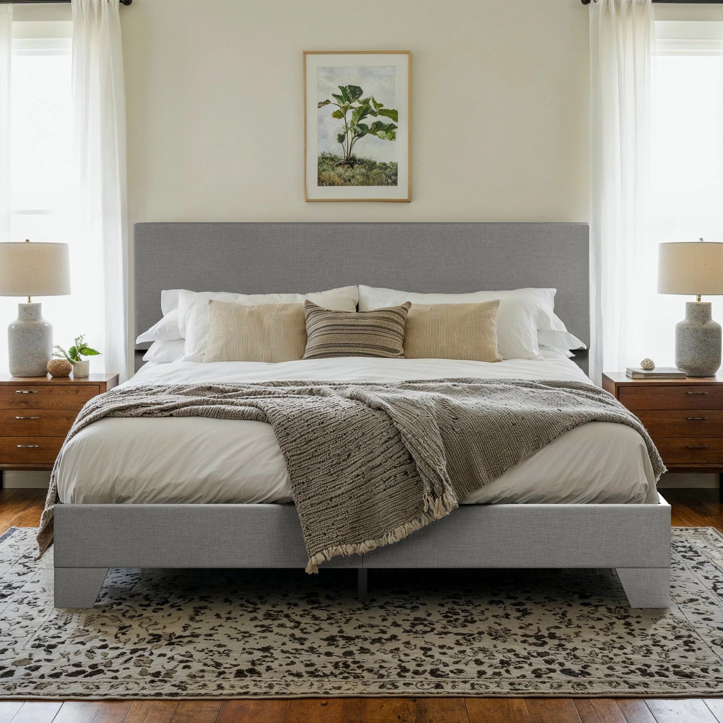 Hoomich Upholstered Bed Frame With Adjustable Headboard