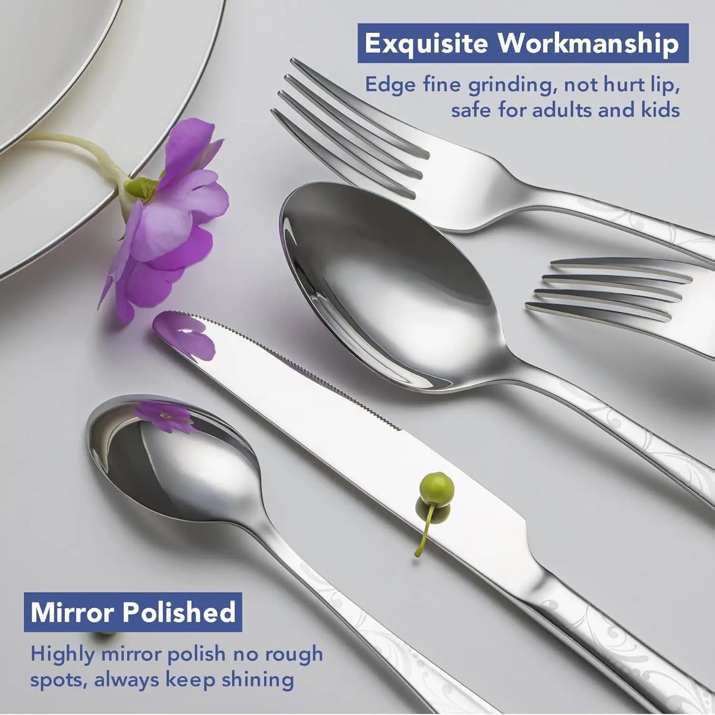 Stainless Steel Flatware Set With Patterned Handles