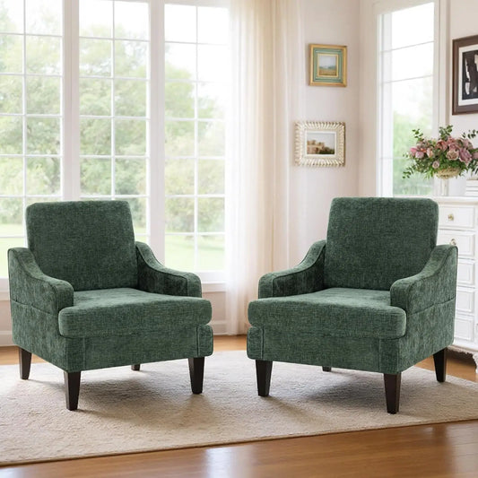 MOYU Accent Chairs Set Of 2 Mid Century Upholstered Armchairs Chenille