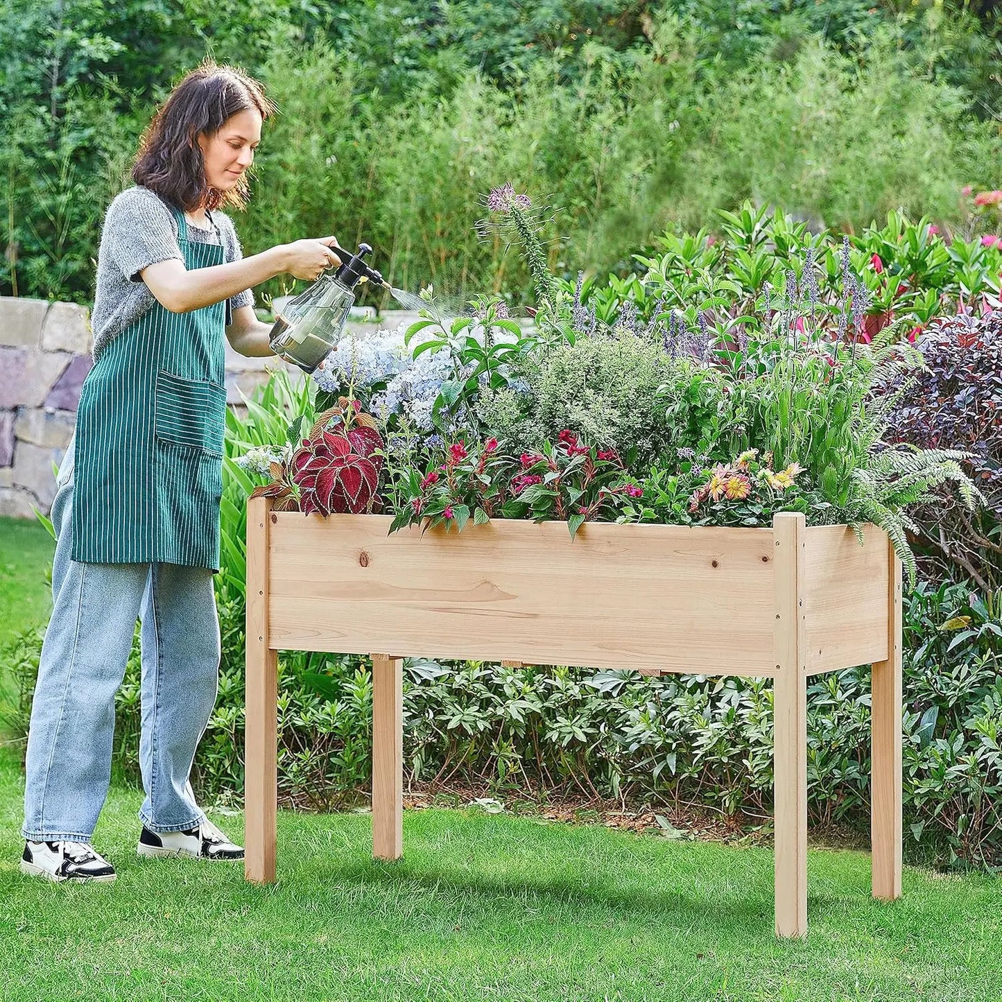Elevated Wooden Planter Box With Legs For Outdoor Gardening