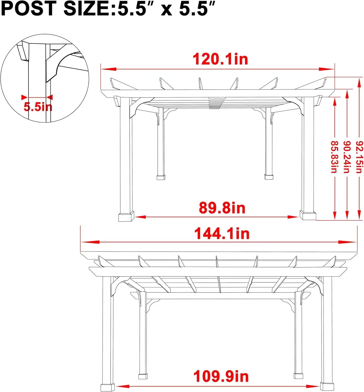 Cedar Wood Patio Pergola With Solid Frame And Slatted Roof