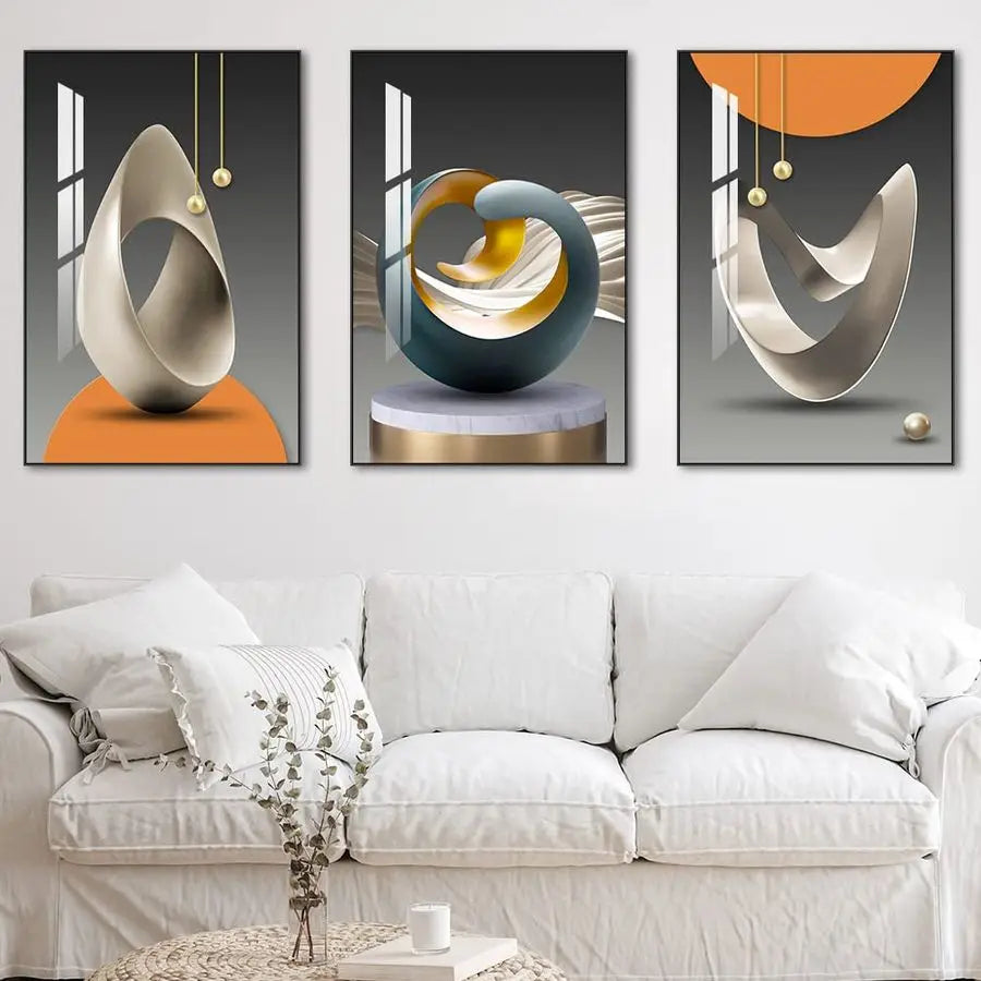 Abstract Modern Framed Wall Art Shape Pattern For Living Room