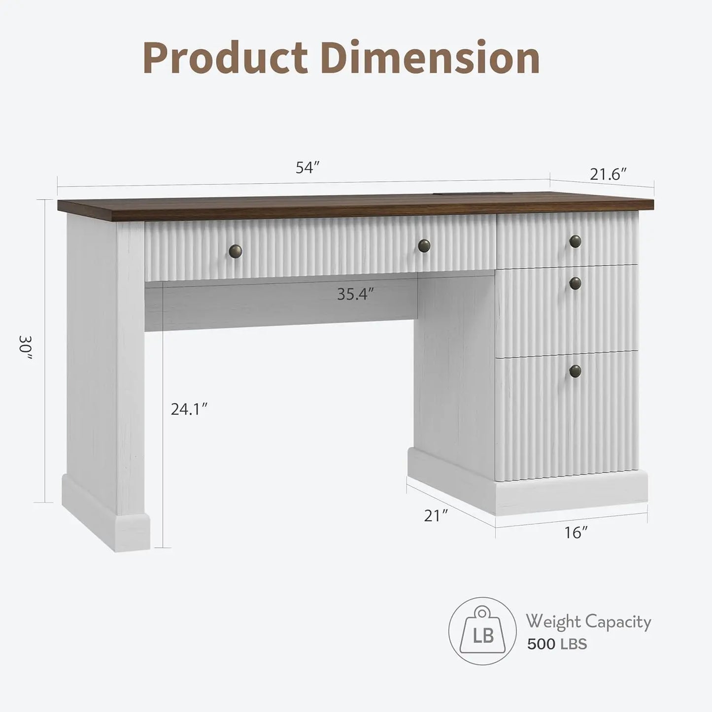 HiMISS Modern Executive Desk With Charging Station And File Cabinet